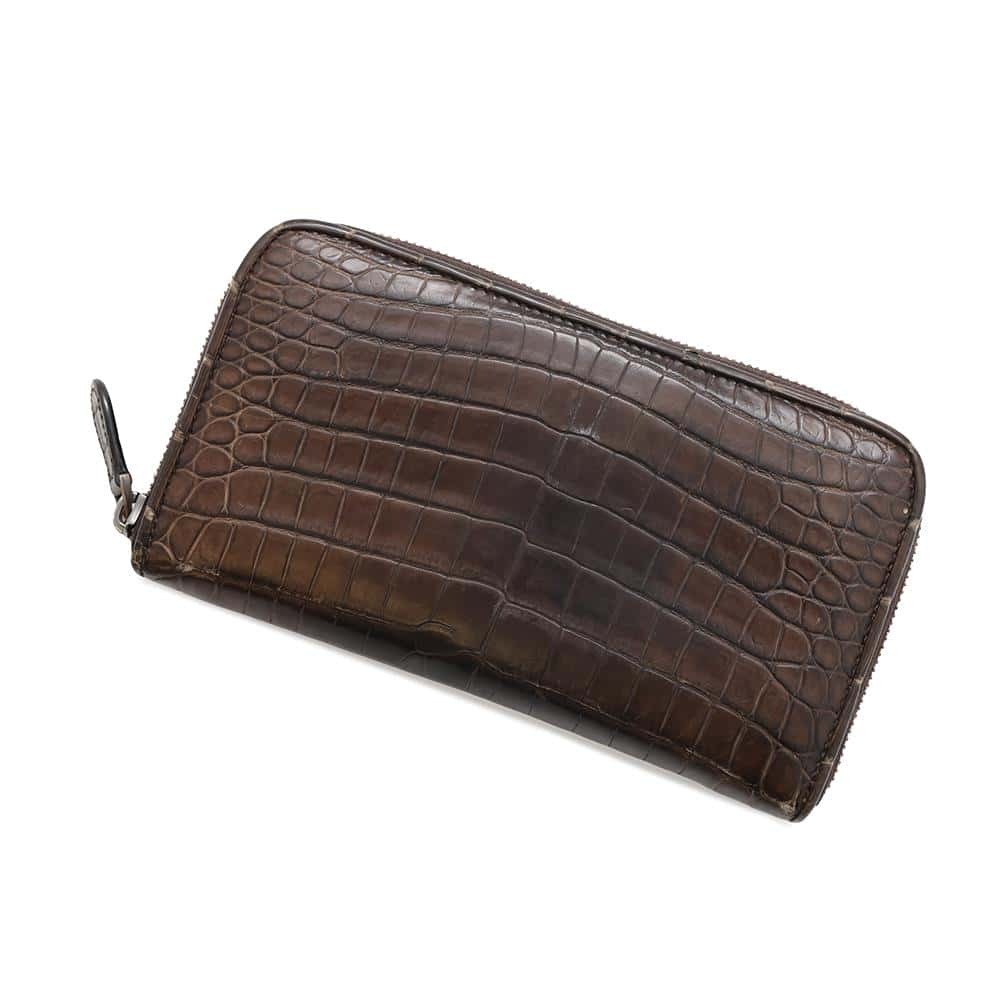 Bottega Veneta Long Wallet Round Zipper Embossed Leather